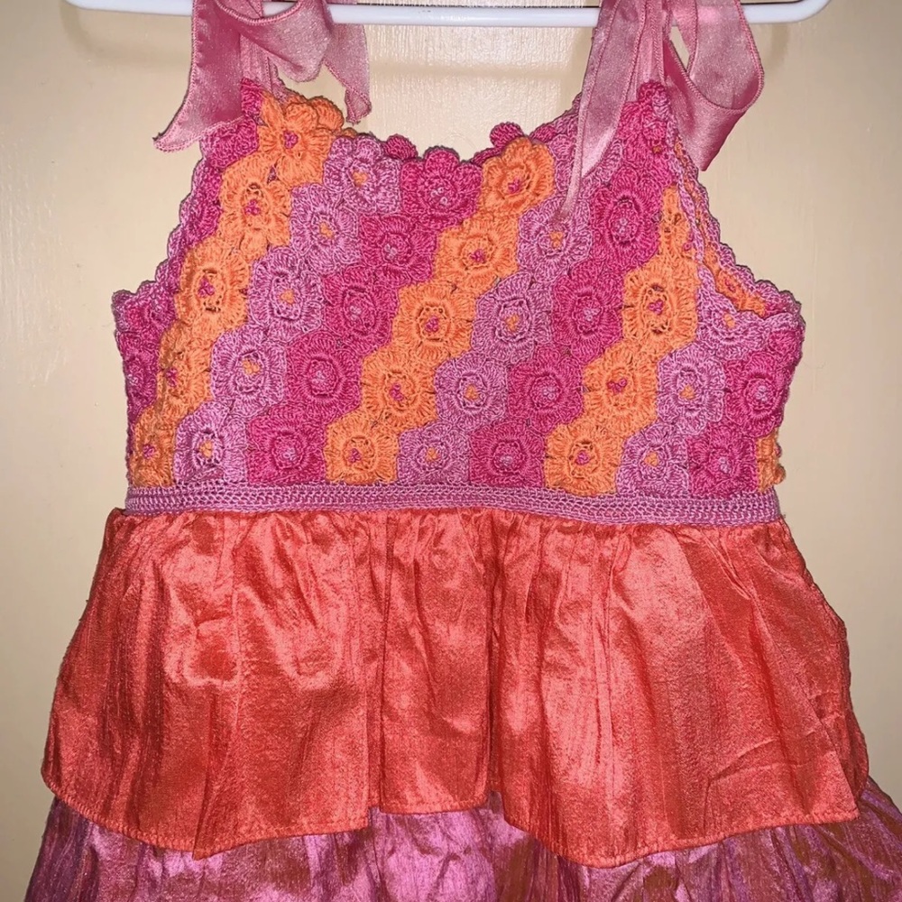 Victoria Kids Embroidered Silk Ruffle Dress Pink, Orange Size 6 NWOT - Picture 2 of 4